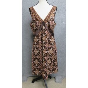 Isabella DeMarco Boho Dress Womens 14P Brown V-Neck Sleeveless A-Line Empire